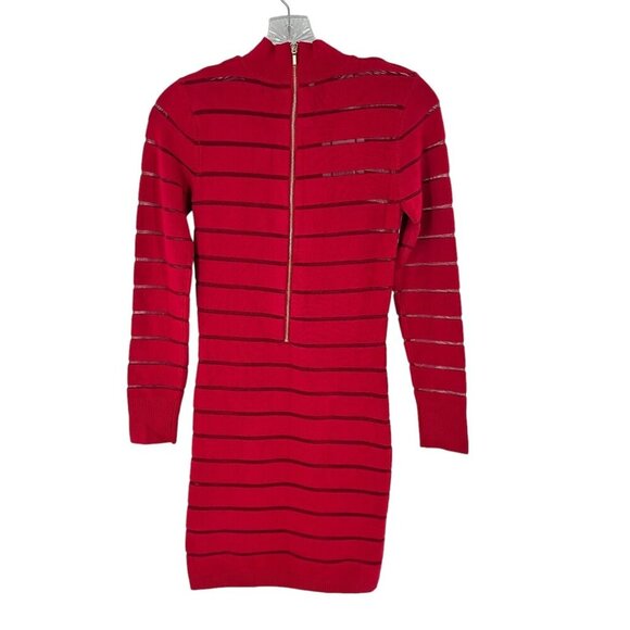 NEW Bebe Goji Berry Red Sheer Stripe Sweater Dress Sheath Bodycon Size Small - Picture 7 of 10